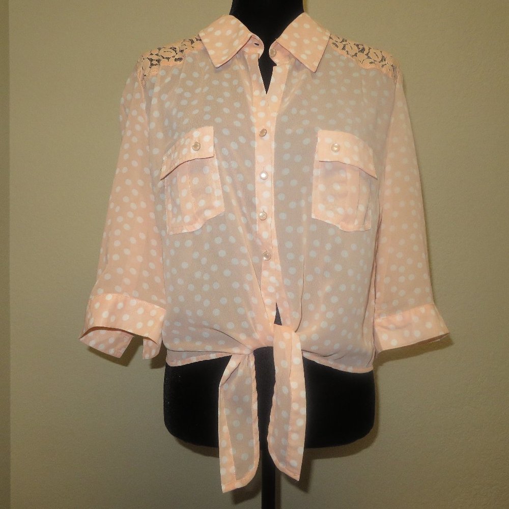 Bongo Orange White Junior's Tie-Front Top XL
